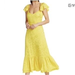 Staud Yellow Ruffle-Hem Midi Dress